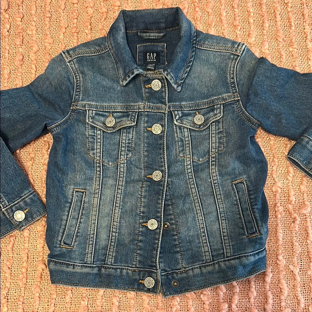GAP Blue Jean Jacket with Classic Design and Distressed Wash